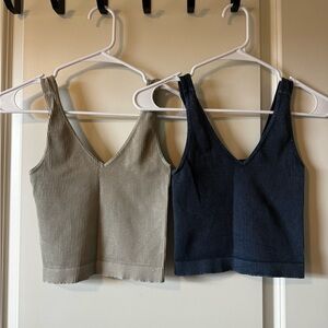 Nikibiki Ribbed Knit Tank Tops - Beige and Navy